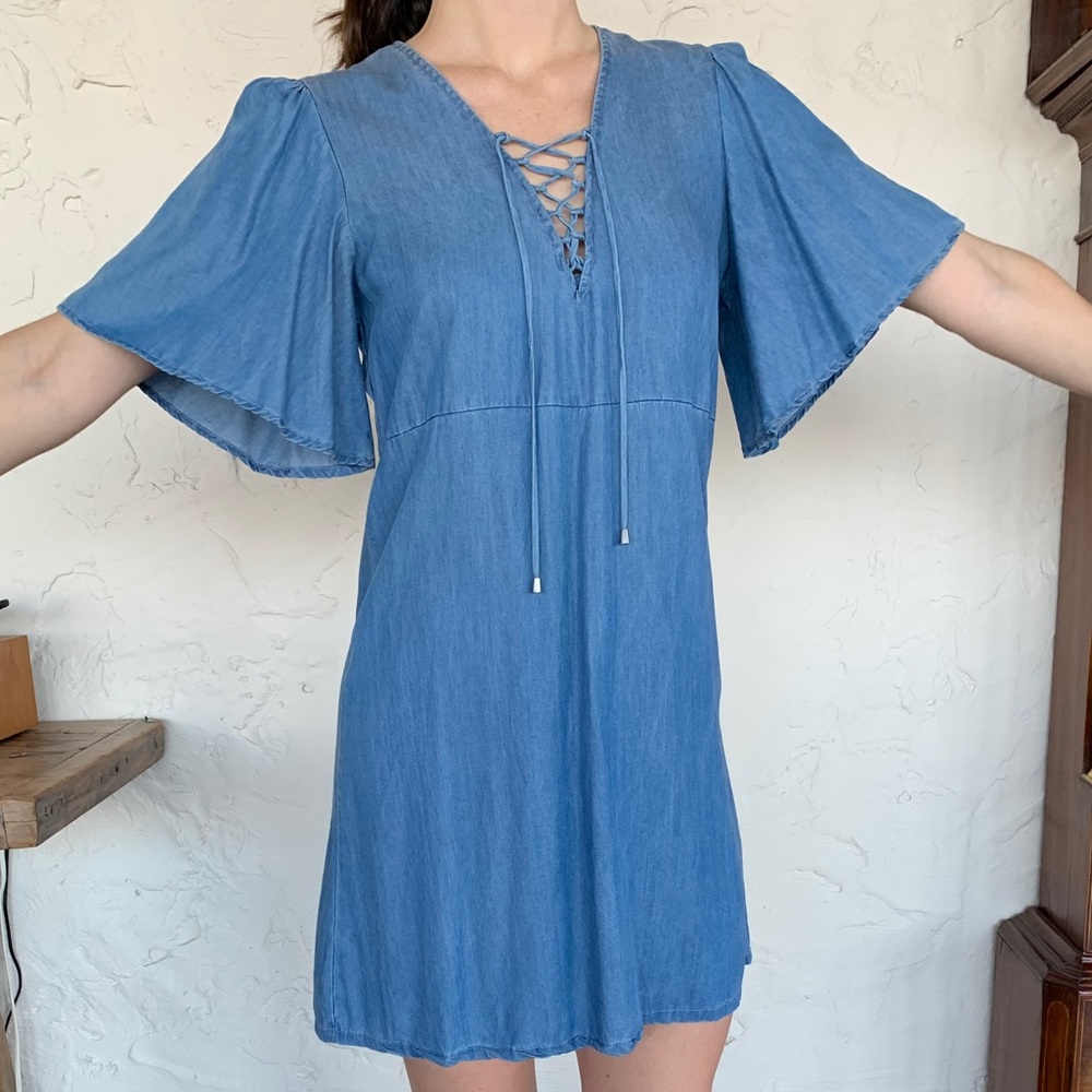 LOVERS + FRIENDS chambray lace up dress with flare